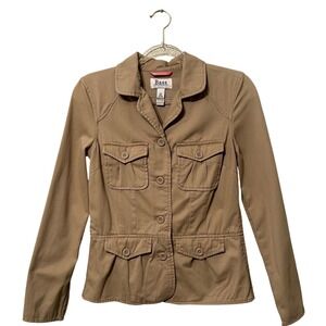 Bass Womens Tan Khaki Utility Safari Jacket Button Front Pocket Blazer XS